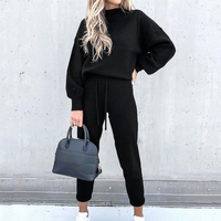 Damen Zweiteiler Set | Freizeitanzug mit Pullover und Hose in Schwarz