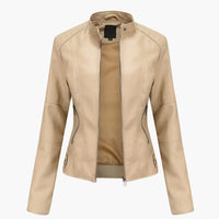 Damen Bikerjacke mit Stehkragen und Reißverschlusstaschen in Beige