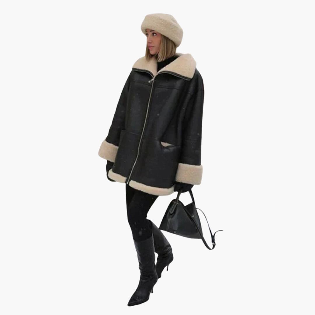 Damen Winterjacke mit breitem Kragen und Reißverschluss