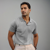 Herren Texturierte Offener Kragen Poloshirt in Grau