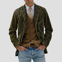 Herren Texturiert Cordjacke mit Taschen in Armeegrün