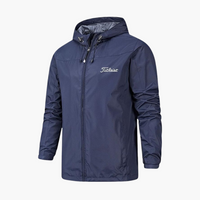 Herren Regenjacke mit Kapuze und Reißverschluss in Dunkelblau