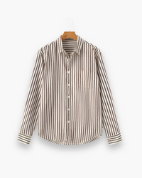 Herren Klassisches Gestreiftes Hemd | Langarm Elegant in Braun
