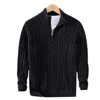 Pullover Herren Mit Reißverschluss | Strickjacke Mit Kabelmuster in Schwarz