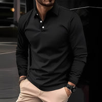 Deacon - Bequemes Langarm-Poloshirt in Schwarz