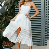 Damen Weiß Ärmellos Midi Sommerkleid in Weiß