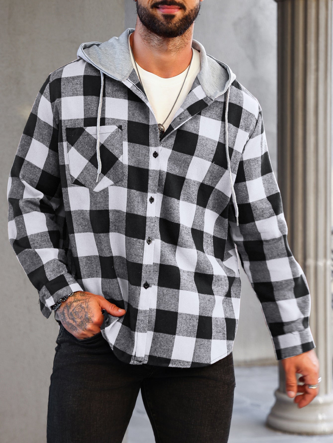 Florian | Kariertes Hoodie-Hemd