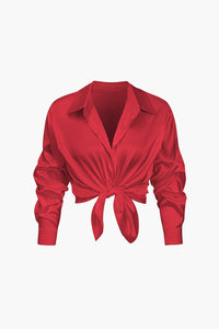 Damen Geknöpft Lang Bluse in Rot