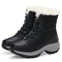 Winterschuhe Damen Stiefel | Mit Schnürung und Runder Kappe in Schwarz