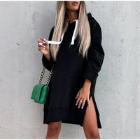 Damen Warme Oversize Hoodie | Lang in Schwarz