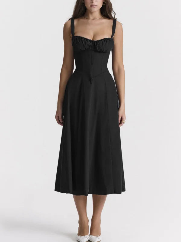 Merle - Midikleid mit tailliertem Oberteil und ausgestelltem Rock | Minikleid mit Spaghettiträgern