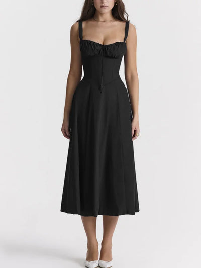 Merle - Midikleid mit tailliertem Oberteil und ausgestelltem Rock | Minikleid mit Spaghettiträgern