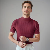 Herren Rollkragen Schlanke Passform T-Shirt in Rot