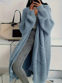 Noa - Langer gestrickter Winter-Cardigan in Blau