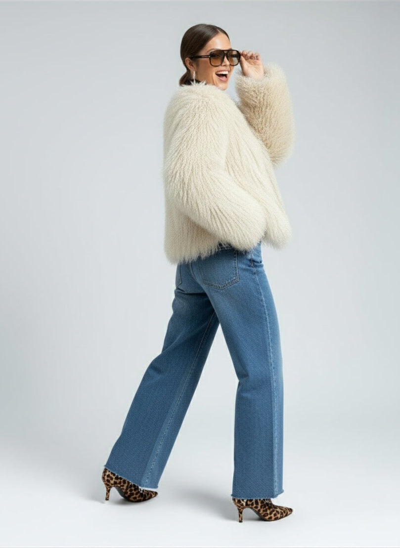 Olivia | Damen Kunstpelzmantel Langarm Mit Statement Kragen