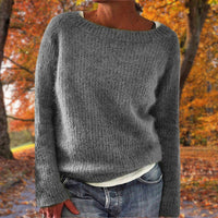 Manuela | Damen Lässiges Boot-Hals Strickpullover in Grau