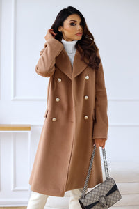 Trenchcoat Damen Elegant | Winter Lang Doppelreihig in Braun