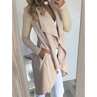 Einfarbiger Revers Slim Lange Windbreaker Jacke in Beige