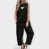 Jennifer - EntspanntesBaumwolle-Leinen Outfit in Schwarz