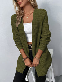 Damen Strickcardigan mit offener Front – Lässiger und bequemer Langarm-Cardigan für den Alltag in Grün
