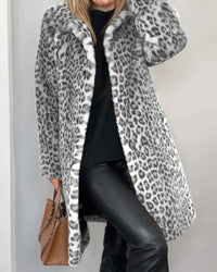 Talina | Lange Weiche Jacke mit Leopardenmuster in Grau