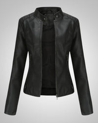 Luisa | Damen Klassische Hohem Kragen Lederjacke in Schwarz