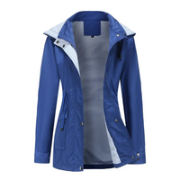 Trenchcoat Damen | Übergangsjacke Mit Abnehmbarer Kapuze in Blau