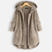 Kuschelige Damen Fleecejacke mit Kapuze – Lässige Winterjacke im Oversize-Look, Verschiedene Farben in Beige