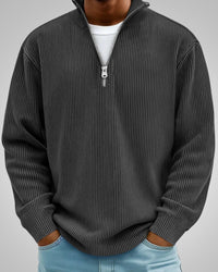 Richard | Herren Casual Half-Zip Strukturpullover in Schwarz
