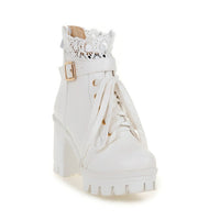 Avalynn | Modische Schnürstiefel mit stabilen Absatz in Weiss