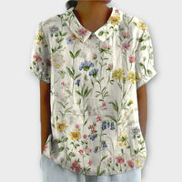 Lina | Blumenbluse aus Baumwolle und Leinen in Weiß