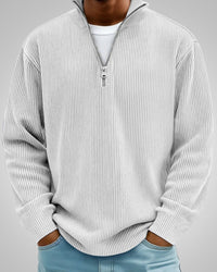 Richard | Herren Casual Half-Zip Strukturpullover in Weiß