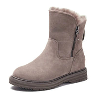 Damen Winterstiefel – Warm Gefütterte Ankle Boots aus Wildlederimitat mit Reißverschluss in Braun