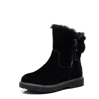 Damen Winterstiefel – Warm Gefütterte Ankle Boots aus Wildlederimitat mit Reißverschluss in Schwarz