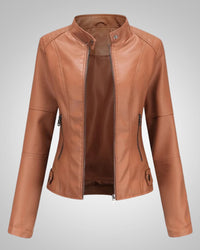 Luisa | Damen Klassische Hohem Kragen Lederjacke in Khaki