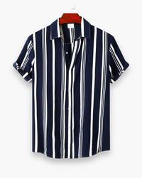 Herren Klassisches Gestreiftes Hemd | Elegant Sommer Hemd in Marineblau