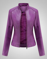 Luisa | Damen Klassische Hohem Kragen Lederjacke in Lila