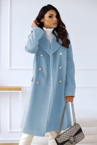 Trenchcoat Damen Elegant | Winter Lang Doppelreihig in Blau