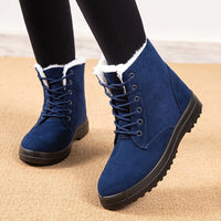 Winterschuhe Damen | Schnürung Flache Sohle Stiefel in Blau