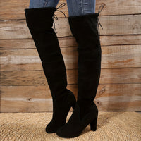 Overknee Stiefel Damen | Überkniehoher Schaft mit Slip-On in Schwarz
