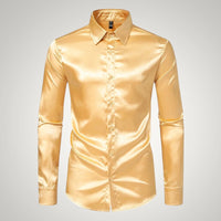 Tobias | Herren Festliches Satin Gerades Hemd in Gelb