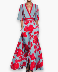 Damen Elegantes Festliches Kleid mit Ärmeln | Maxi in Rot Blau