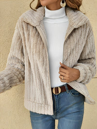 Teddy Damen Jacke Kurz | Kuschelig Bequem in Aprikose