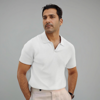 Herren Texturierte Offener Kragen Poloshirt in Weiß