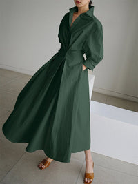 Britta - Langärmliges Midi-Hemdkleid für Damen | Schickes und raffiniertes Button-Down-Midikleid in Armee grün