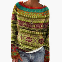 Damen pullover mit Rundhalsausschnitt und Baum-Muster in Gelb