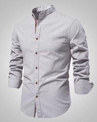 Herren Stehkragen Slim Fit Casual Hemd in Grau