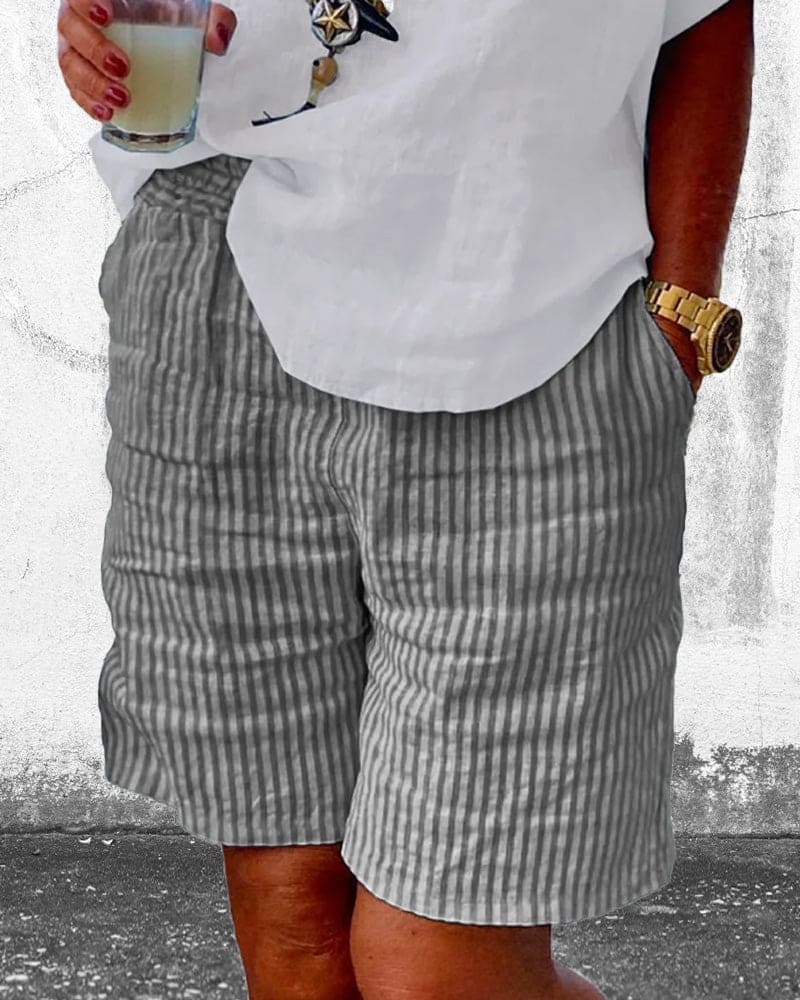 Gestreifte Baumwoll-Leinen Damen-Shorts – Nina