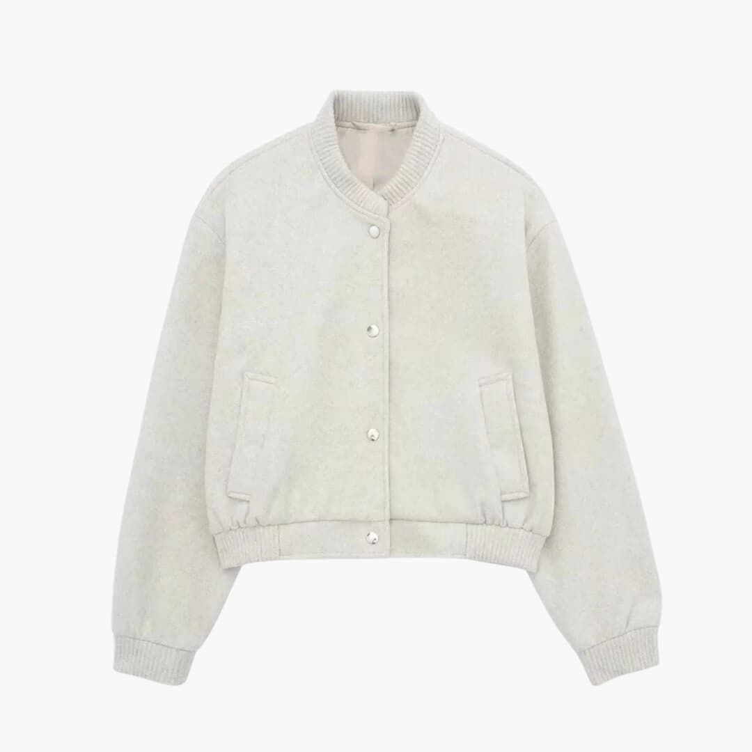 Damen Cropped Bomberjacke mit Knopfverschluss und Seitentaschen