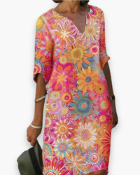 Damen Elegantes Floral Kleid | Midi in Rosa